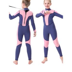Seaskin Kids Wetsuit Girls3mmNeoprene Back Zip Thermal Swimsuit Pink Navy Size 6